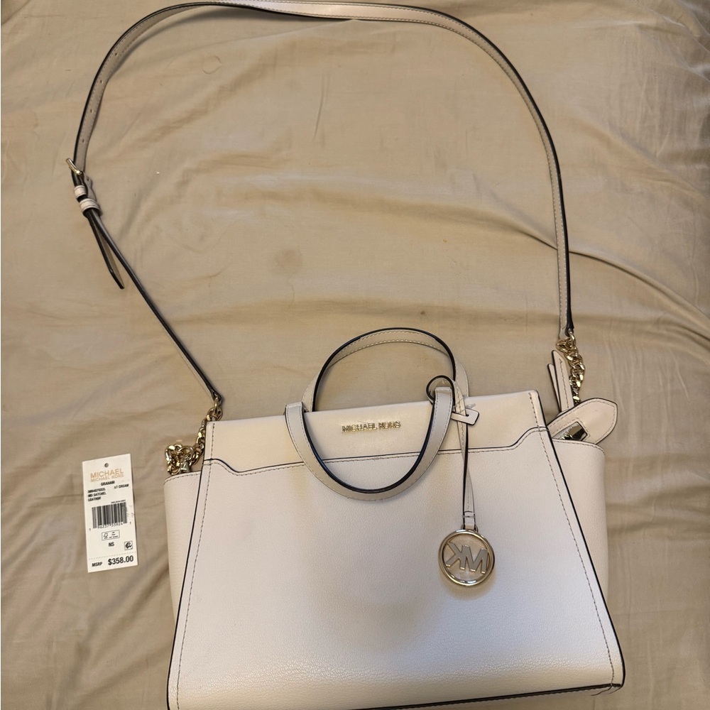 Michael Kors Cream Satchel with Metallic Accents